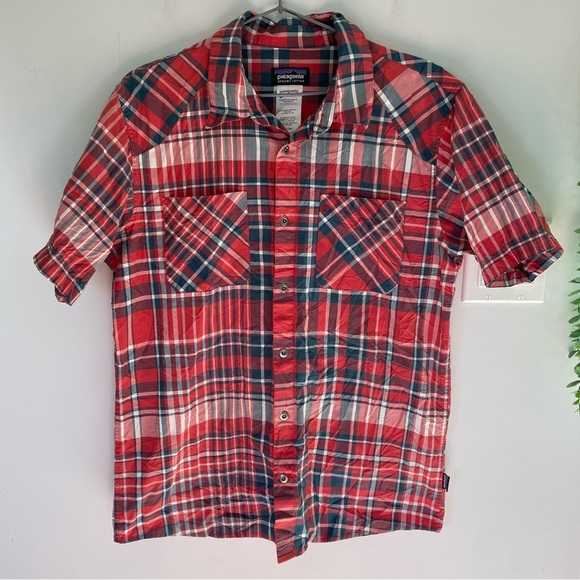 Patagonia Organic Cotton Plaid Button-Down Shirt Red Size Medium Men’s - Picture 1 of 5